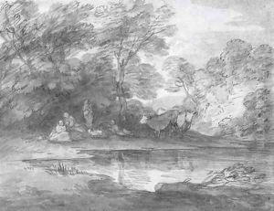 Figures and cattle in a wooded landscape by Thomas Gainsborough