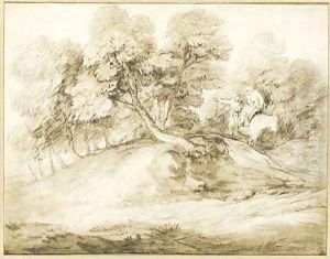 Travellers on a track in a landscape