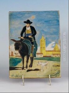 Segoviano Montando En Burro.
Placa En Ceramica Esmaltada. Firmada En El Anverso Y Reverso by Daniel Zuloaga Boneta