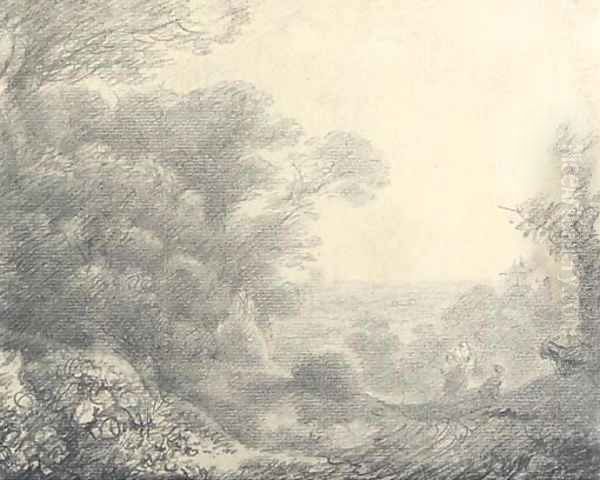 Wooded landscape with figures, donkeys and buildings - view 1