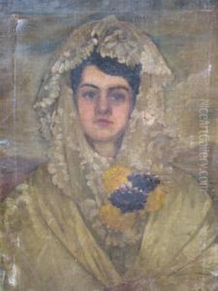 Portrait Of A Lady Quarter-length In A Mantilla - view 1