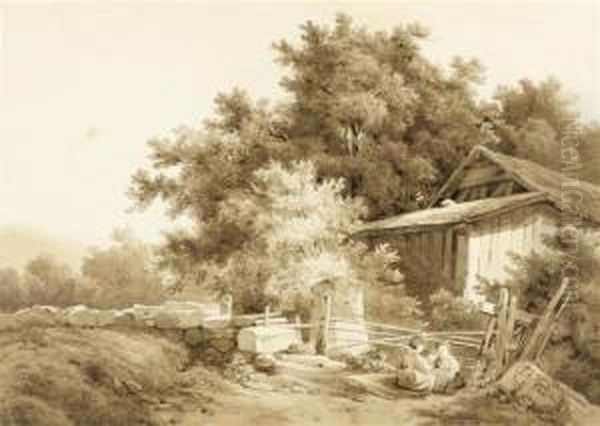 Landscape With Three Children Before A Barn - view 1
