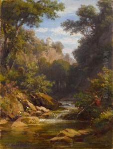 Flusslauf Mit Angler Flusslauf Mit Angler