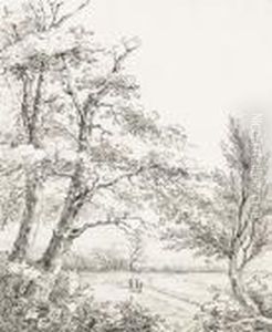 Drei Spazierganger In Einer Waldlichtung by Robert Zund