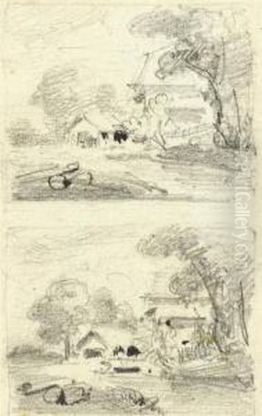 Sheet Of Sketches With Two Small Landscapes. - view 1
