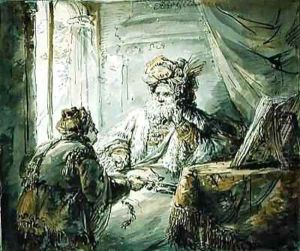 An Oriental Prince to whom the Man Presents a Sword by Aert De Gelder