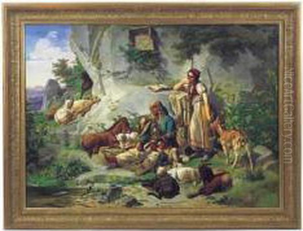 Chevriere Et Musicien Italien Au Pied D'un Oratoire. - view 1