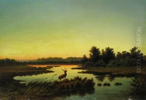 Einem Hirsch Am Ufer by Anton Georg Zwengauer