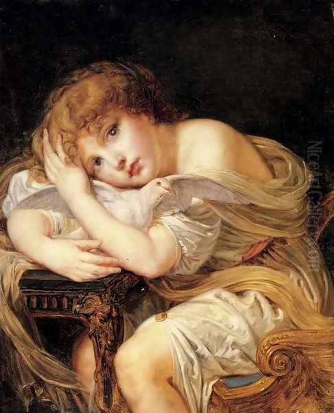 'La Jeune Fille a la colombe' - A young girl holding a dove - view 1