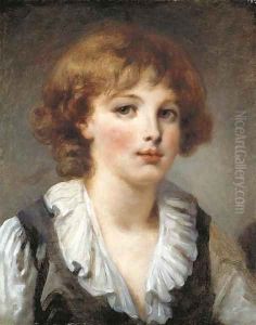 A young boy, bust-length, in a white chemise and black waistcoat by Jean Baptiste Greuze