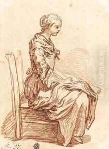A seated girl in profile to the right by Jean Baptiste Greuze