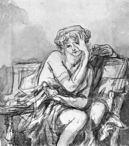 A seated semi-clad Woman by Jean Baptiste Greuze
