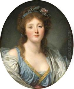 Portrait of Madame de Viette, bust-length, in a blue dress and white wrap