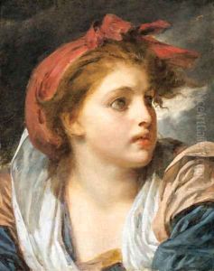 A girl, bust length, wearing a red headscarf 2 by Jean Baptiste Greuze