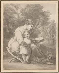 A Mother Reading To Her Child Together With Five Others, Similar, By The Same Hand by John White Abbott