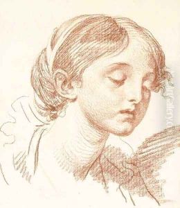 Head of a girl looking down, in three-quarter profile to the right