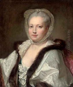 Portrait of a lady, bust-length, in a fur trimmed shawl by Jean Baptiste Greuze