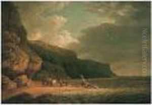 Fishermen Unloading Their Boats On The Shore by John White Abbott