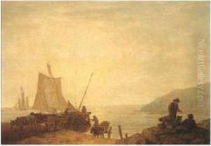 Fishermen Hauling A Boat To Shore, Devon