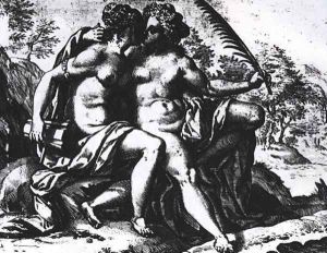 Concordia and Peace kiss each other by Hendrick Goltzius