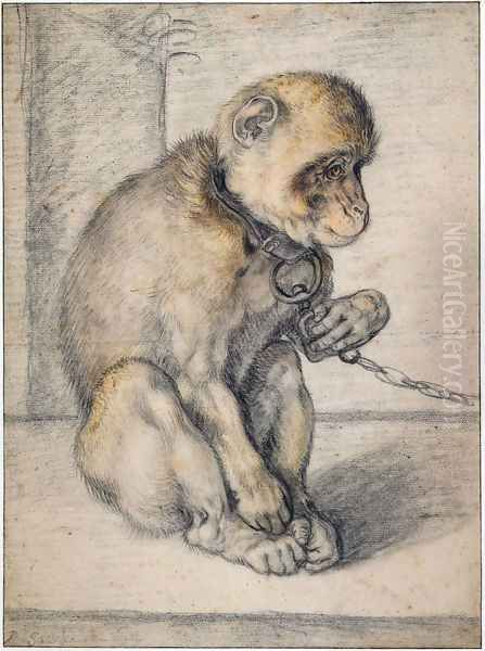 Monkey on a chain, seated - view 1