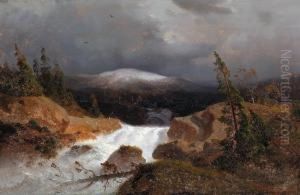 Norwegian Mountain Landscape With A Mountain Stream by Andreas Achenbach