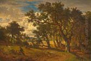 A Hunter And His Dog In A Woodedlandscape