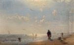 Strandmotiv Bei Untergehender Sonne by Andreas Achenbach