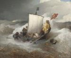 Segelboot Auf Sturmischer See by Andreas Achenbach