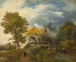 Alte Wassermuhle Mitbauerin Auf Einem Feldweg by Andreas Achenbach