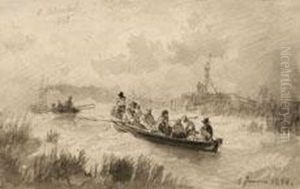 Landschaftsstudie Eines Hollandischen Hafens Mit Ruderbooten