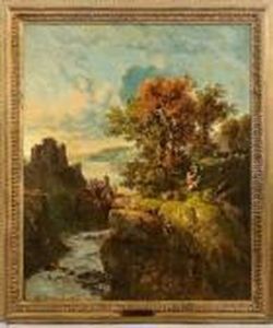 Suditalienische Kustenlandschaft Mit Hirten Im Abendlicht