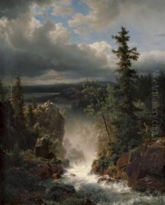 Landschaft Mit Wildbach by Andreas Achenbach