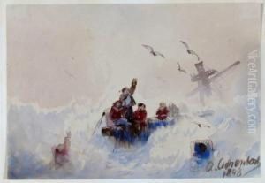 Fischerboot Im Sturm. by Andreas Achenbach
