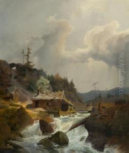 Wood Cutter's Hut At A Mountain Stream.