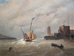 Fishing Boats In An Estuary by Andreas Achenbach