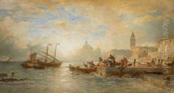 Pescatori Con Venezia Sullo
Sfondo - Veduta Della Santa Maria Della Salute E Del Campanile - view 1