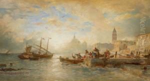 Pescatori Con Venezia Sullo 
Sfondo - Veduta Della Santa Maria Della Salute E Del Campanile