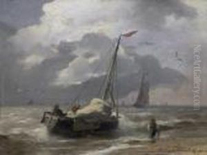 Fishermen Returning. Signed And Dated Bottom Right: A. Achenbach. by Andreas Achenbach
