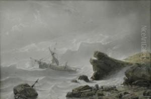 Shipwreck On The Coast. Signed Lower Left: A. Achenbach by Andreas Achenbach