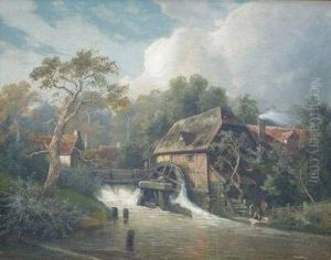 Wassermuhle Im Bergischen Amflussufer Mit Wascherinnen