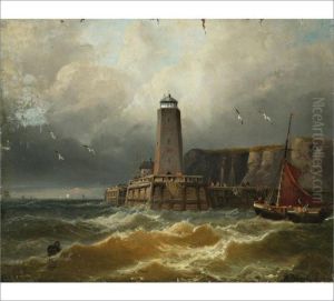 Ships In Rough Seas by Andreas Achenbach