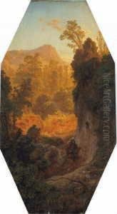 Und Schirmer, Johann Wilhelm
Zwei Sudliche Landschaften. 1. Sudliche Gebirgslandschaft Mit Einer
Eselreiterin. Signiert Unten Rechts: A. Achenbach. Ol Auf Leinwand, Auf by Andreas Achenbach