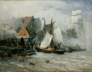 Fischerboote An Der Mole.
Signiert Und Datiert Unten Rechts: A. Achenbach/77. Ol Auf Leinwand
(doubliert). H 33; B 41 Cm. Provenienz: Galerie Utermann, Dortmund;
Rheinische Privatsammlung. by Andreas Achenbach