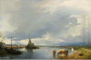 Watering Cattle In A River Landscape Watering Cattle In A River Landscape