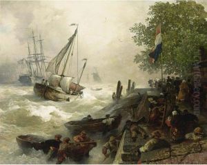 Return To Harbour In Rough Seas by Andreas Achenbach