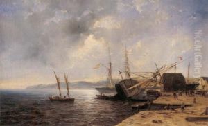 Boote Im Hafen by Andreas Achenbach