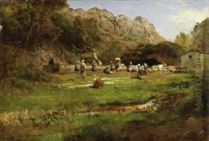 Women Washing Clothes By Thefountain