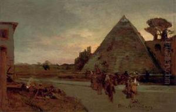 Travellers At The Pyramid Of Caius Ceastius, Rome - view 1