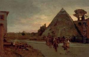 Travellers At The Pyramid Of Caius Ceastius, Rome